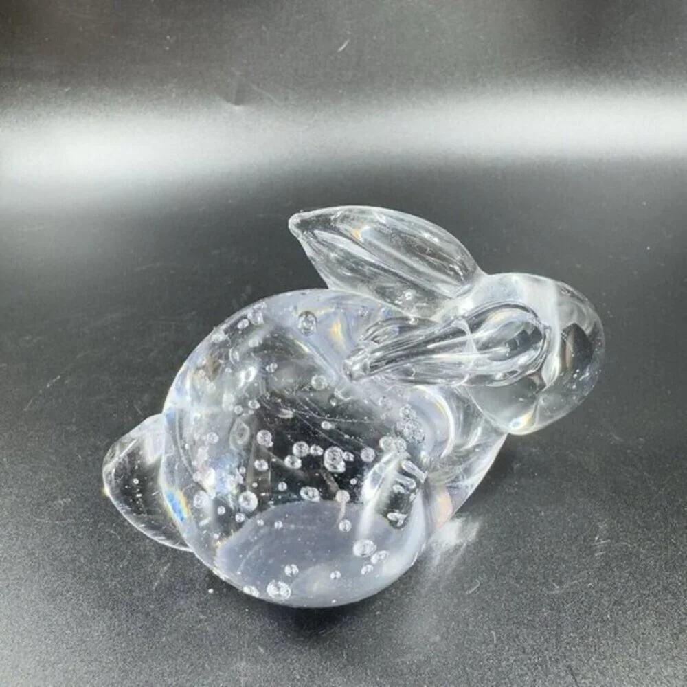 Vintage 1980s Clear Glass Bunny Figurine Paperweight‎ With Small Bubbles Figure